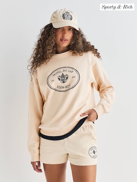 Sporty & Rich Cream Eden Crest Embroidered Crew Neck Sweatshirt (AN1089) | £190