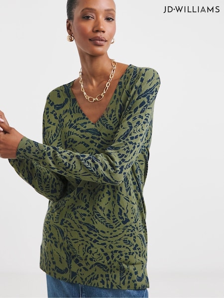 JD Williams Green Slouch V-Neck Detail Tunic (AN1106) | £27