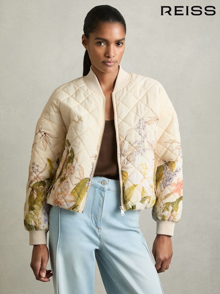 Reiss Pink Print Nina Quilted Printed Bomber Jacket (AN1113) | £230