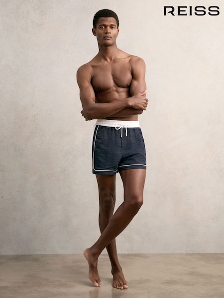 Reiss Navy/White Cano Colour-Block Piped-Trim Swim Shorts (AN1118) | £68