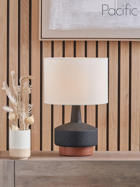 Pacific Black Wood Effect Textured Ceramic Table Lamp (AN1122) | £70