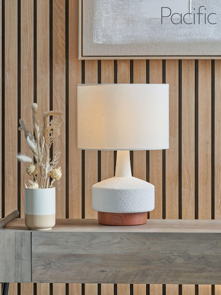 Pacific White Wood Effect Textured Ceramic Table Lamp (AN1123) | £70