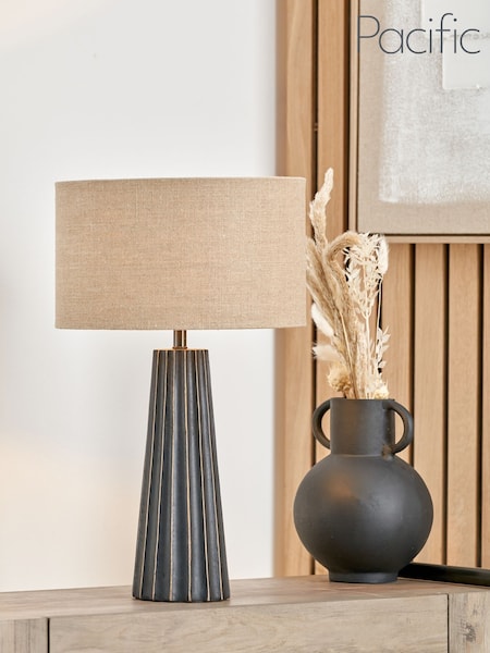Pacific Black Mango Wood Textured Cone Table Lamp (AN1138) | £130