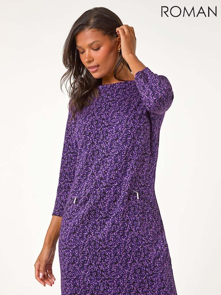 Roman Purple Leaf Print Zip Pocket Detail Dress (AN1207) | £45