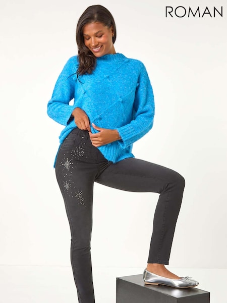 Roman Grey Shimmer Hotfix and Stud Detail Denim Leggings (AN1216) | £35