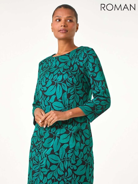 Roman Green Leaf Print Pocket Detail Shift Dress (AN1225) | £42