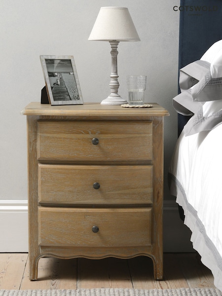 Cotswold Company Limewash Oak Camille Bedside 3 Drawer Table (AN1239) | £405