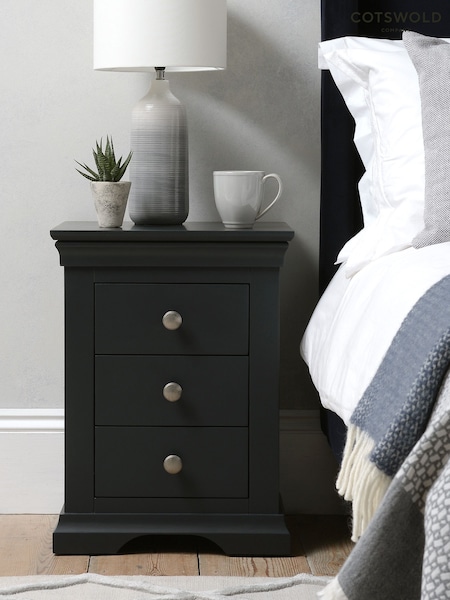 Cotswold Company Dusky Black Chantilly 3 Drawer Bedside Table (AN1256) | £180