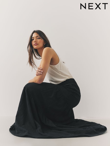 Black 100% Cotton Tiered Maxi Skirt (AN1338) | £28