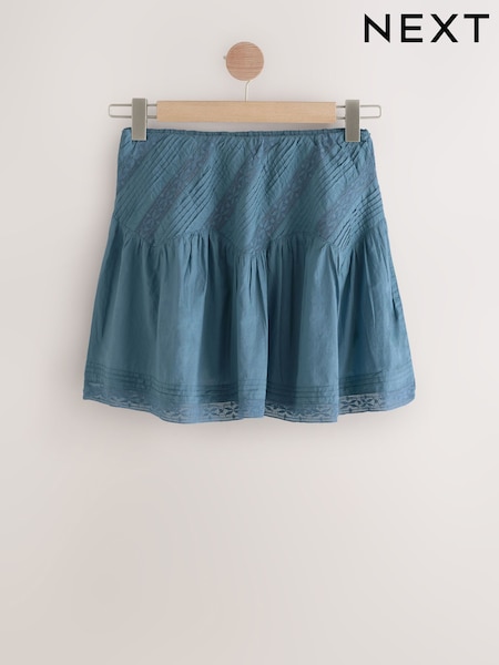 Blue Lace Detail Mini 100% Cotton Skirt (AN1340) | £32