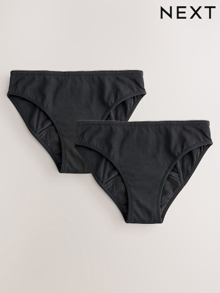 Black Heavy Period Bikini Briefs 2 Pack (7-16yrs) (AN1346) | £18 - £21