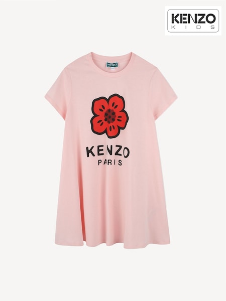 KENZO KIDS Pink Short Sleeve Logo Flower T-Shirt Dress (AN1374) | £100 - £105