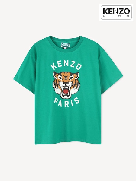 KENZO KIDS Green Short Sleeve Tiger Print Logo T-Shirt (AN1379) | £60 - £80