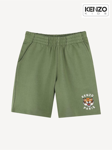 KENZO KIDS Green Small Tiger Print Logo Bermuda Shorts (AN1382) | £75 - £110