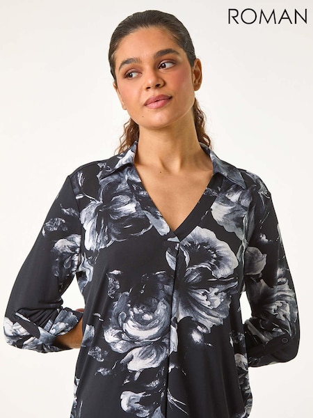 Roman Grey V-Neck Floral Print Shirt (AN1444) | £35