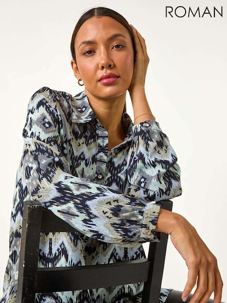 Roman Green Abstract Print Button Shirt (AN1540) | £40