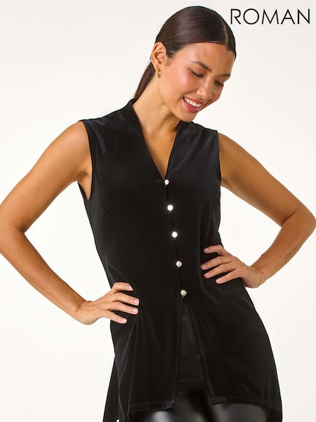 Roman Black Velvet Buttoned Blouse (AN1543) | £38