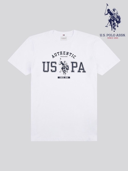 U.S. Polo Assn. White Mens Authentic Graphic 100% Cotton T-Shirt (AN1586) | £20