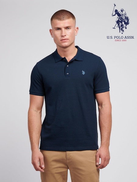 U.S. Polo Assn. Blue Mens Collar Interest Textured 100% Cotton Polo Shirt (AN1602) | £55