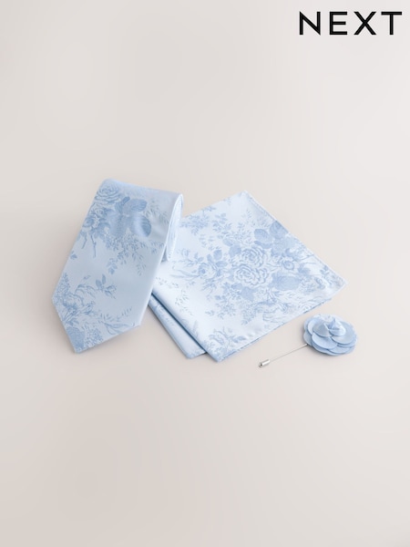Blue Floral Tie and Pocket Square Set (AN1637) | £20