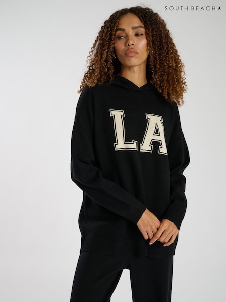 South Beach Black Knit Rib Hem Hoodie (AN1638) | £55