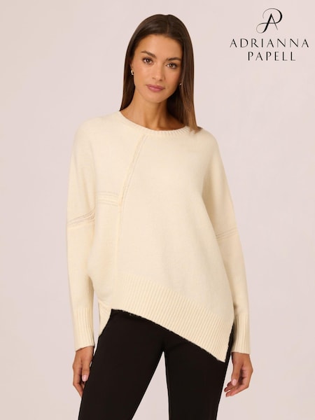 Adrianna Papell Asymmetrical Long Sleeve Pullover White Sweater (AN1643) | £69