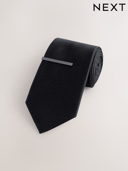 Black Textured Tie with Tie Clip (AN1662) | £14
