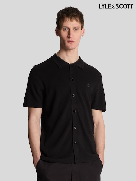 Lyle & Scott Black Blend Knitted Polo Shirts (AN1732) | £100