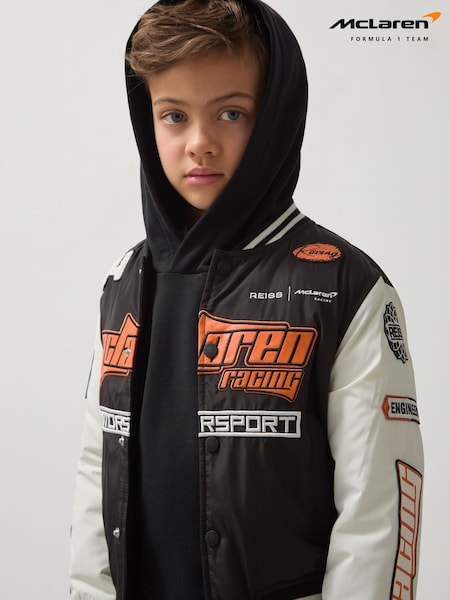 Reiss Black/Off White Zoom 9-13 yrs Unisex Fit McLaren F1 Team Bomber Jacket (AN1742) | £92