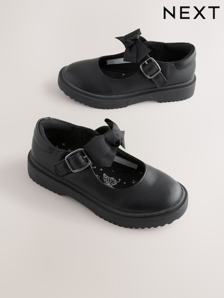 Black Standard Fit (F) Bow Chunky Mary Jane School Shoes (AN1754) | £26 - £33