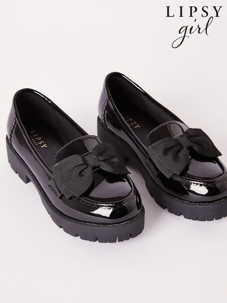 Lipsy Black Chunky Bow Slip On Loafer School Shoes (AN1812) | £26 - £30