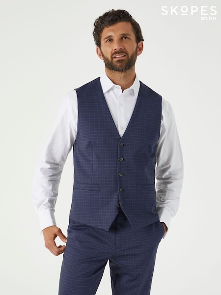 Skopes Blue Tailored Fit Ultimate Comfort Fenton Check Suit Waistcoat (AN2008) | £60