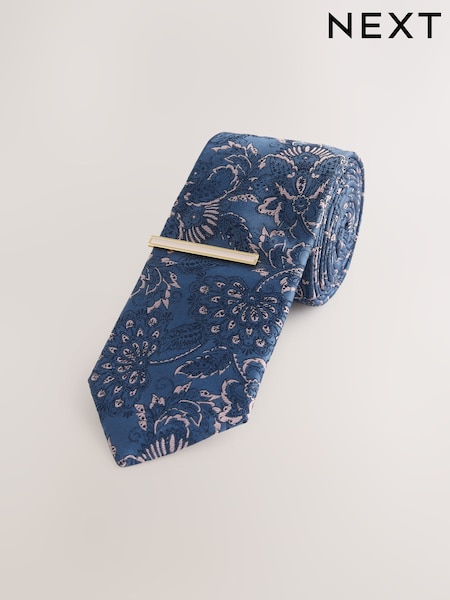 Navy Slim Design Tie And Clip (AN2016) | £16
