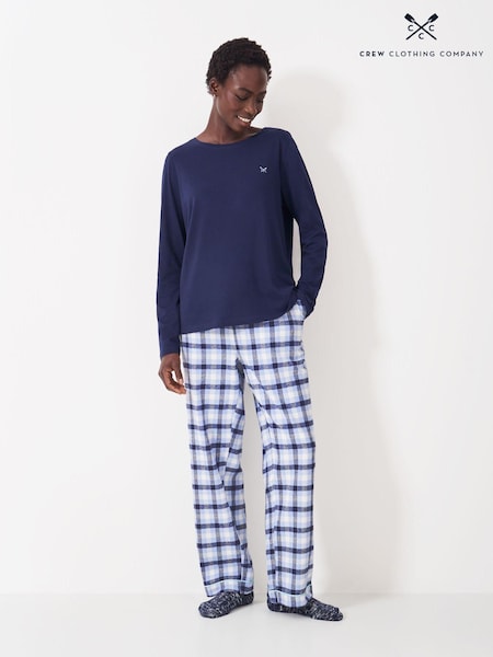 Crew Clothing Blue Long Sleeve Jersey & Flannel 100% Cotton Pyjama Set (AN2093) | £59