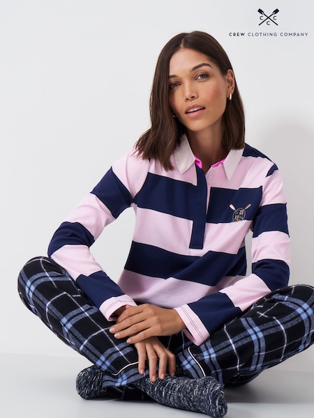 Crew Clothing Pink Loungewear Rugby 100% Cotton Pyjamas Set (AN2095) | £65