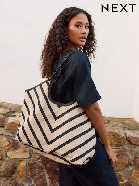 Black/White Linen Effect Shoulder Bag (AN2101) | £0