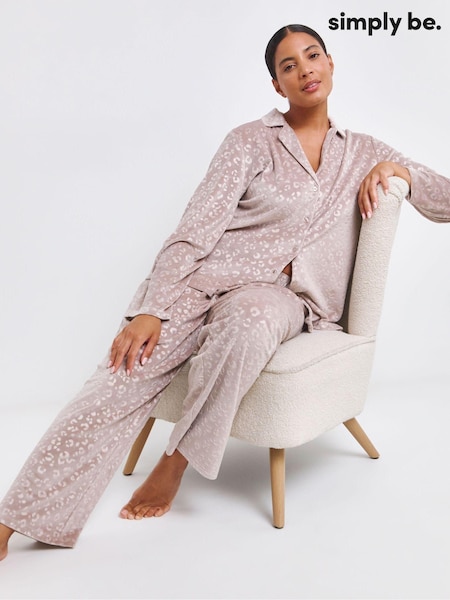 Simply Be Natural Pretty Secrets Velour Button Through Pyjamas Set (AN2118) | £33