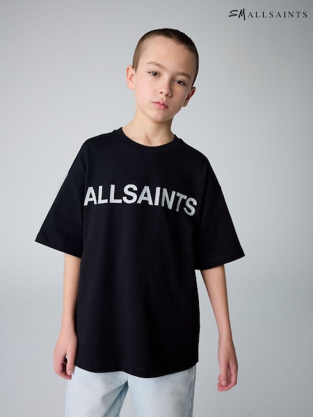 smALLSAINTS Black Oversized Boys Logo Infill Crew T-Shirt (AN2136) | £22 - £26