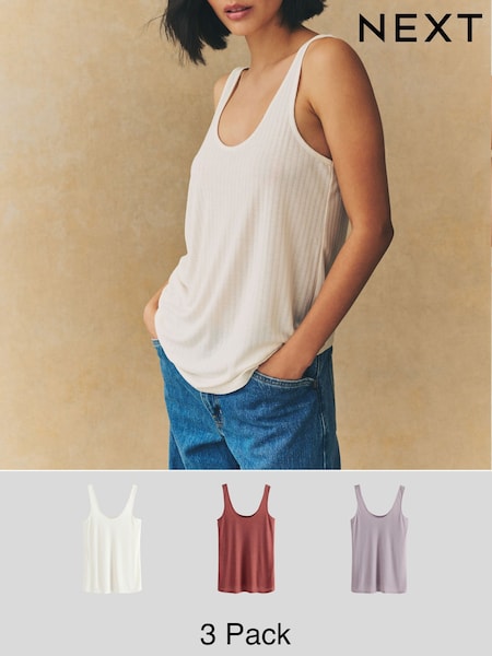 Rust/Cream/Mauve Purple Rib Vests 3 Pack (AN2167) | £30