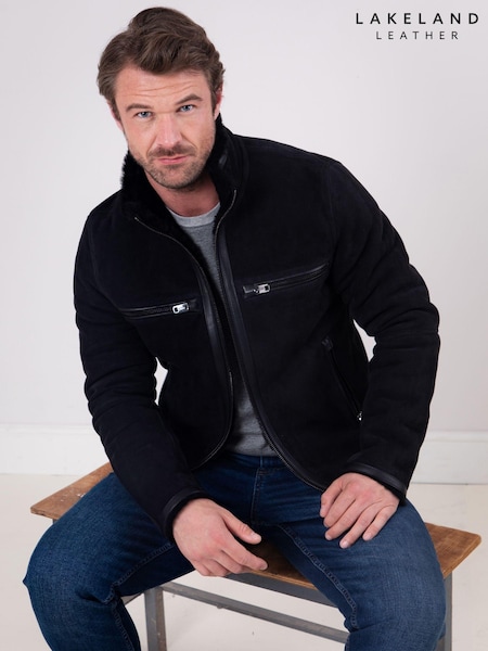 Lakeland Leather Black Buccaneer Suede Finish Sheepskin Racer Jacket (AN2169) | £499