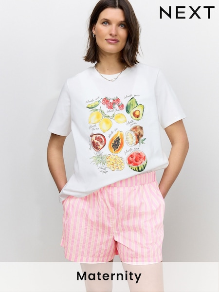 Pink Stripe Maternity Pull On Shorts (AN2256) | £27