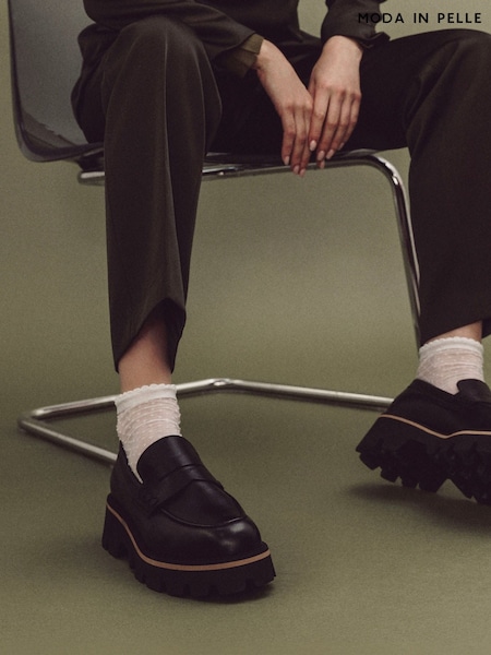 Moda in Pelle Sh Albury Chunky Sole Leather Black Loafers (AN2282) | £109