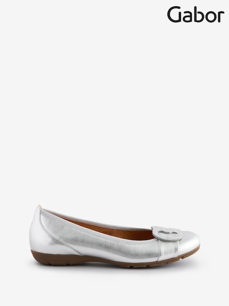 Gabor Silver Metallic Rosta Leather Ballerinas Style Shoes (AN2358) | £95