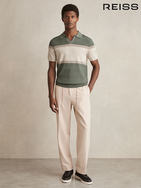 Reiss Sage Green Jefferson Textured Knit Stripe Polo Shirt (AN2402) | £110