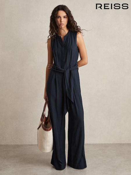 Reiss Navy Raven Wide-Leg Belted Jumpsuit (AN2412) | £148