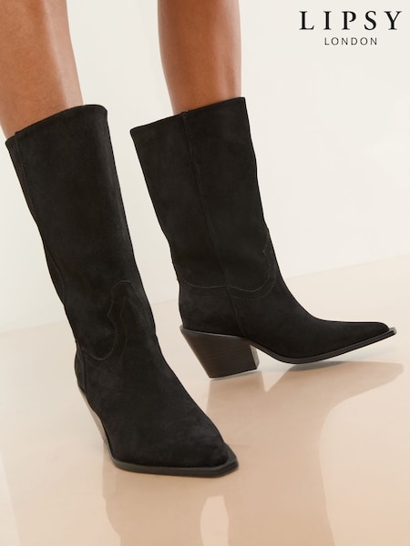 Lipsy Black Clean Western Faux Suede Boots (AN2528) | £69
