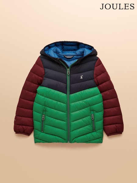 Joules Kids' Cairn Navy Colourblock Showerproof Padded Coat (AN2546) | £34 - £37