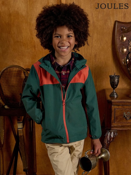 Joules Kids' Ayston Green Colourblock Waterproof Fleece Lined Raincaot (AN2548) | £36 - £39