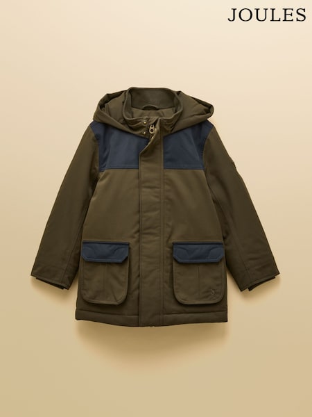 Joules Boys' Ultimate Green Waterproof Coat with Quilted Lining (AN2551) | £59 - £69