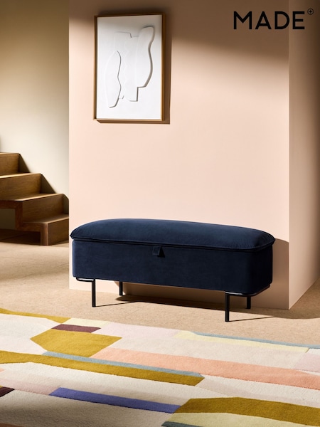 MADE.COM Navy Blue Velvet Harlow Storage Ottoman Bench (AN2596) | £349